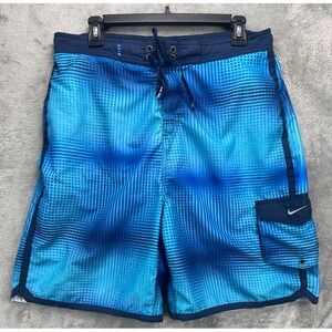Nike Men's Mesh Lined Swimming Board Shorts Small Blue Geometric‎